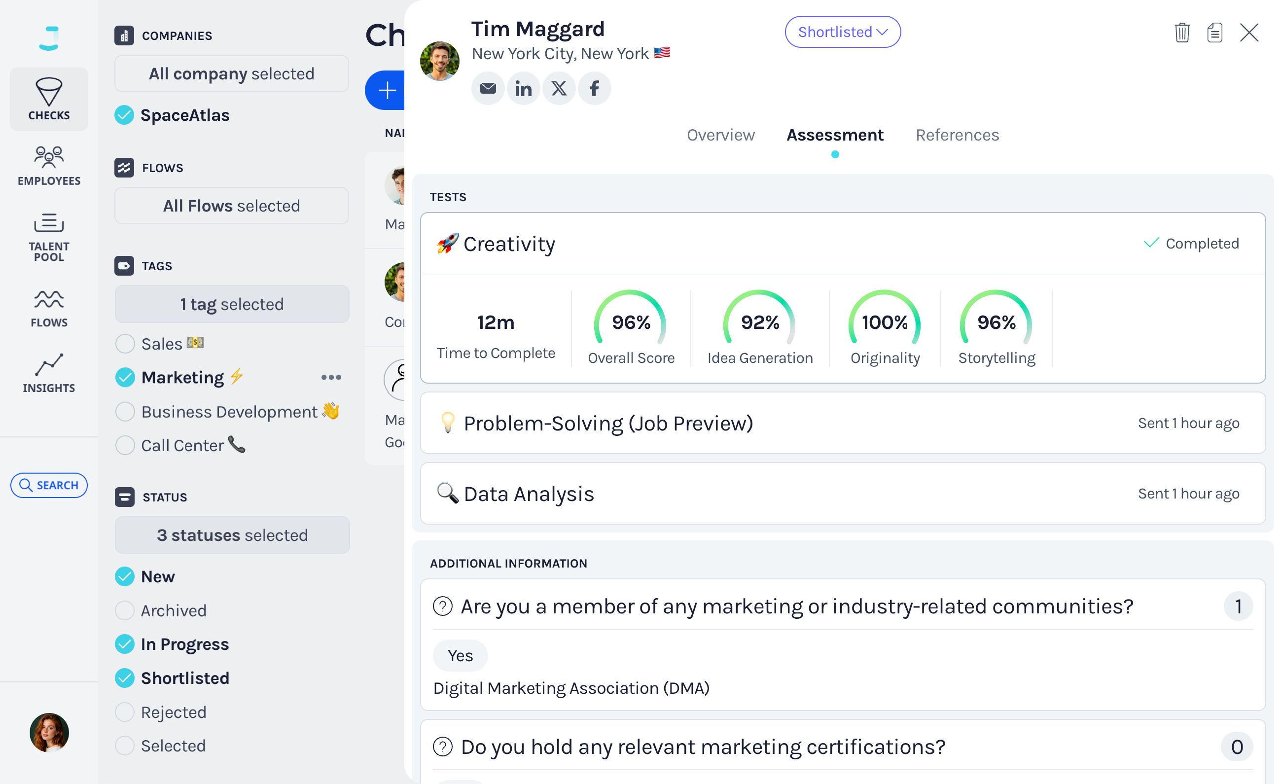 Skills-based candidate evaluation software