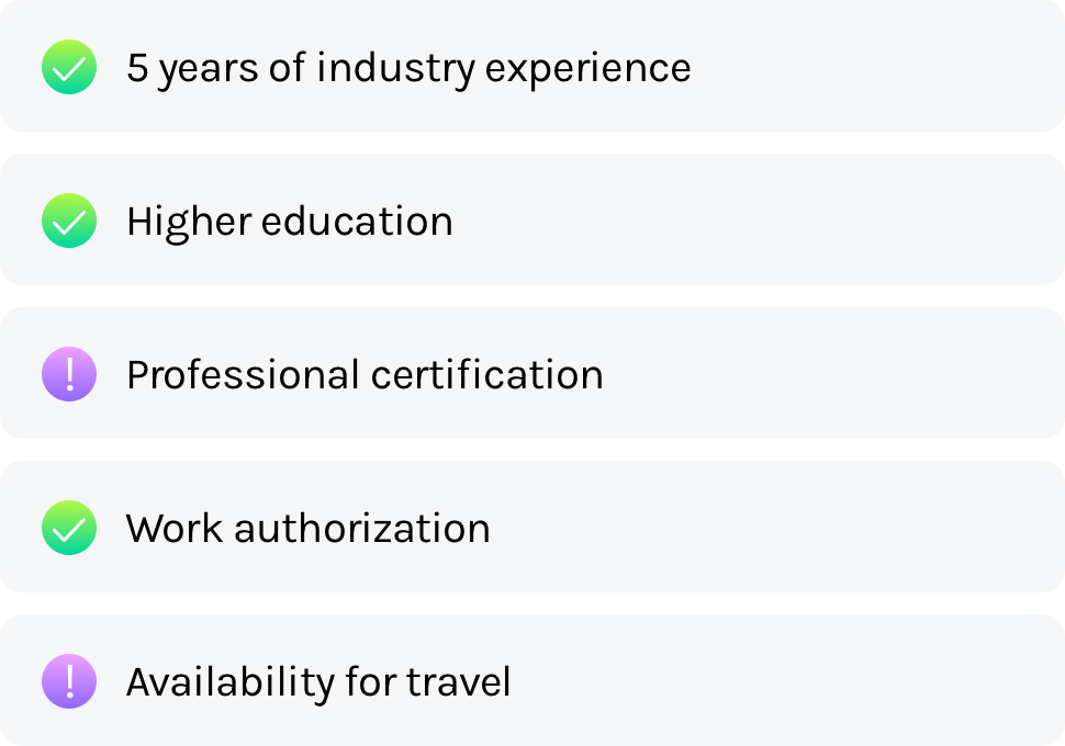 Perform checks of critical points against primary job role requirements