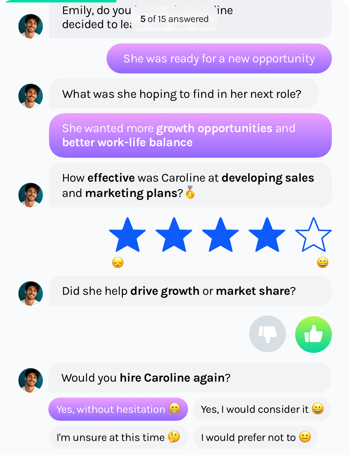 Online reference checking in a chat format